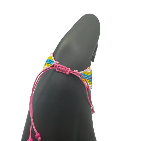 Brightly Colored Woven Seed Bead Bracelet Slide Adjustable - Picture 3 of 5